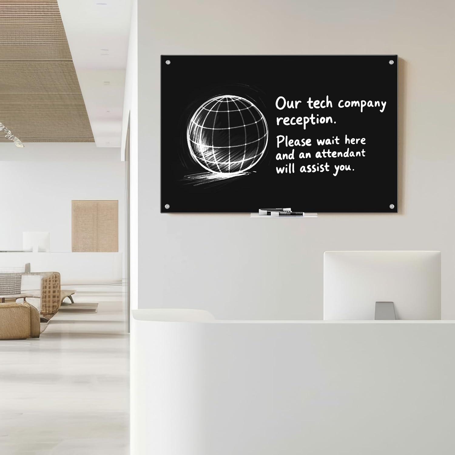 imagemaxtek Black Dry Erase Board 72quot x 48quot Black Whiteboard Glass Frameless Large Magnetic Glass White Board for Office School36W x 24H