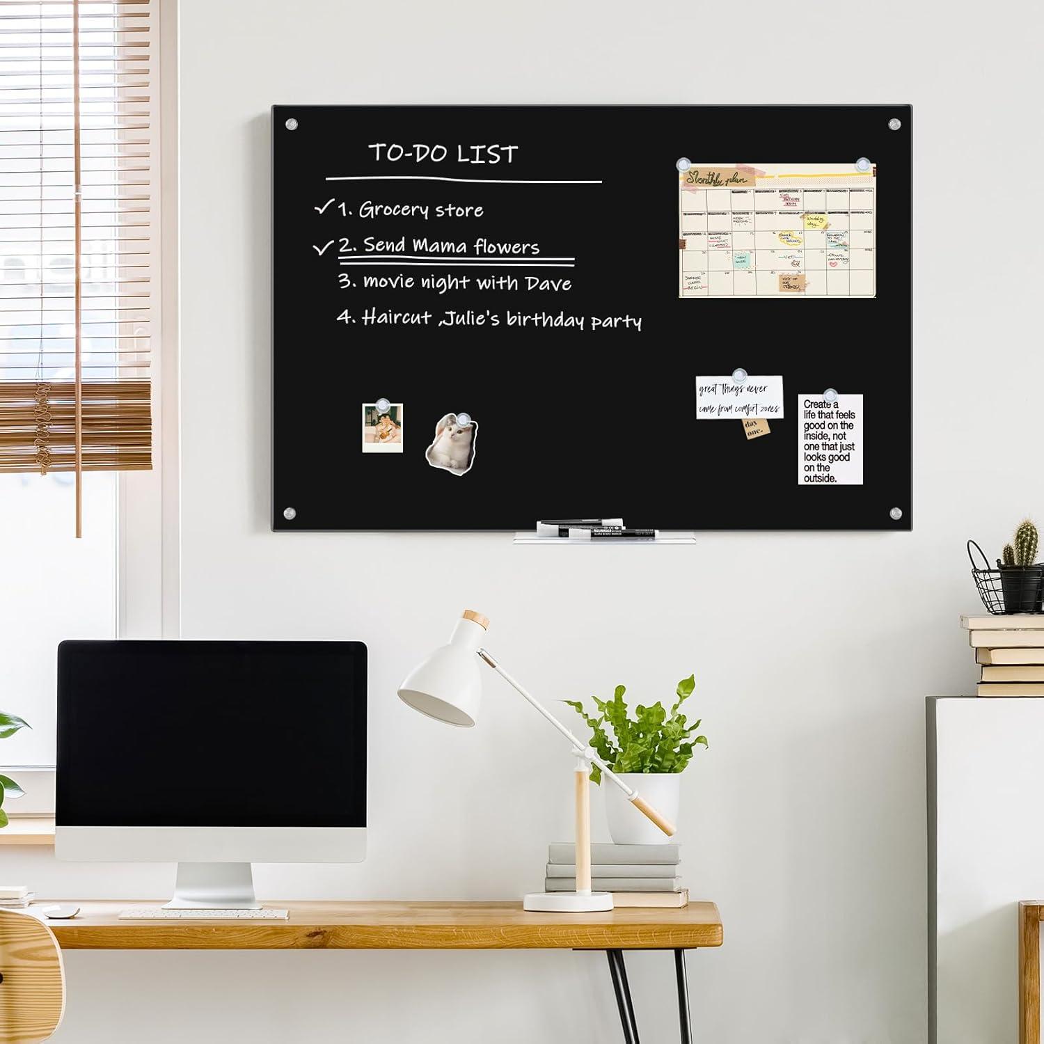 imagemaxtek Black Dry Erase Board 72quot x 48quot Black Whiteboard Glass Frameless Large Magnetic Glass White Board for Office School36W x 24H