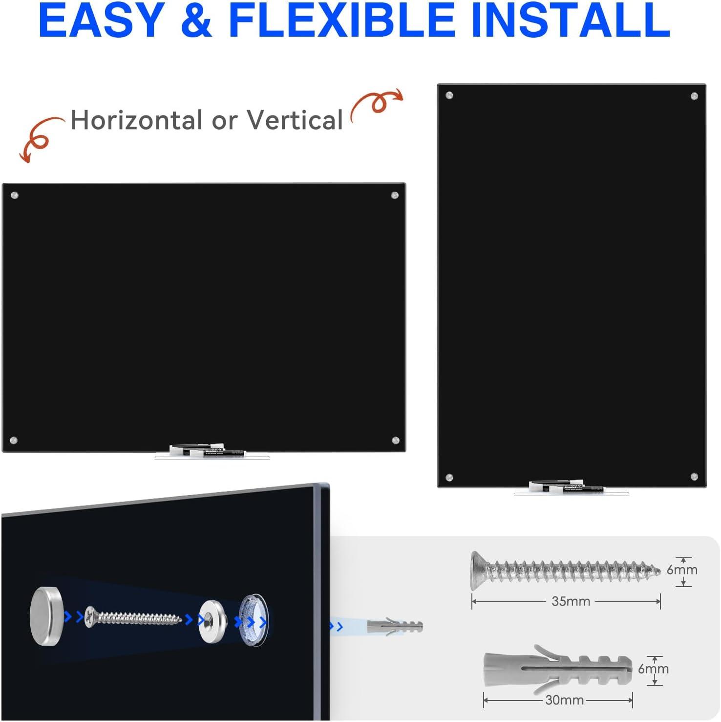 imagemaxtek Black Dry Erase Board 72quot x 48quot Black Whiteboard Glass Frameless Large Magnetic Glass White Board for Office School36W x 24H