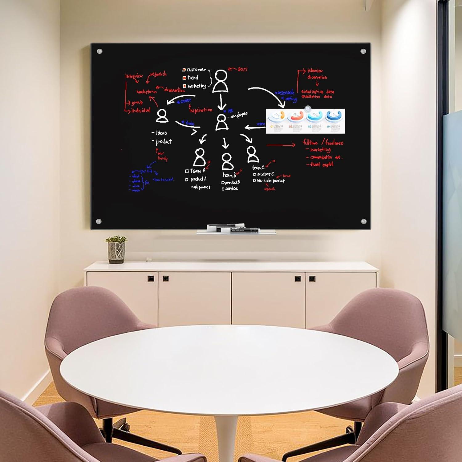 imagemaxtek Black Dry Erase Board 72quot x 48quot Black Whiteboard Glass Frameless Large Magnetic Glass White Board for Office School48W x 32H