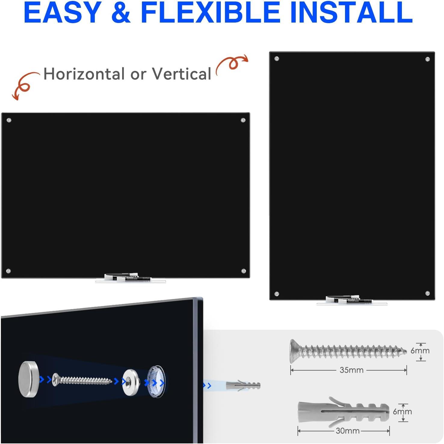 imagemaxtek Black Dry Erase Board 72quot x 48quot Black Whiteboard Glass Frameless Large Magnetic Glass White Board for Office School48W x 32H