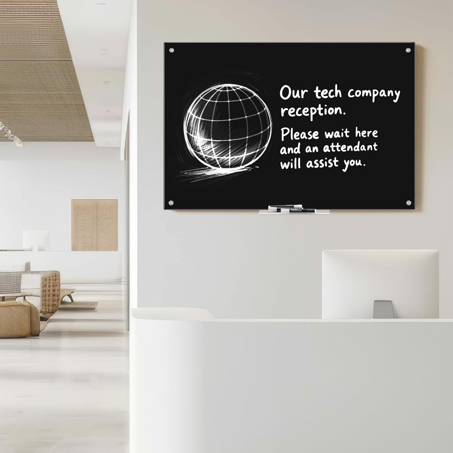 imagemaxtek Black Dry Erase Board 72quot x 48quot Black Whiteboard Glass Frameless Large Magnetic Glass White Board for Office School48W x 32H