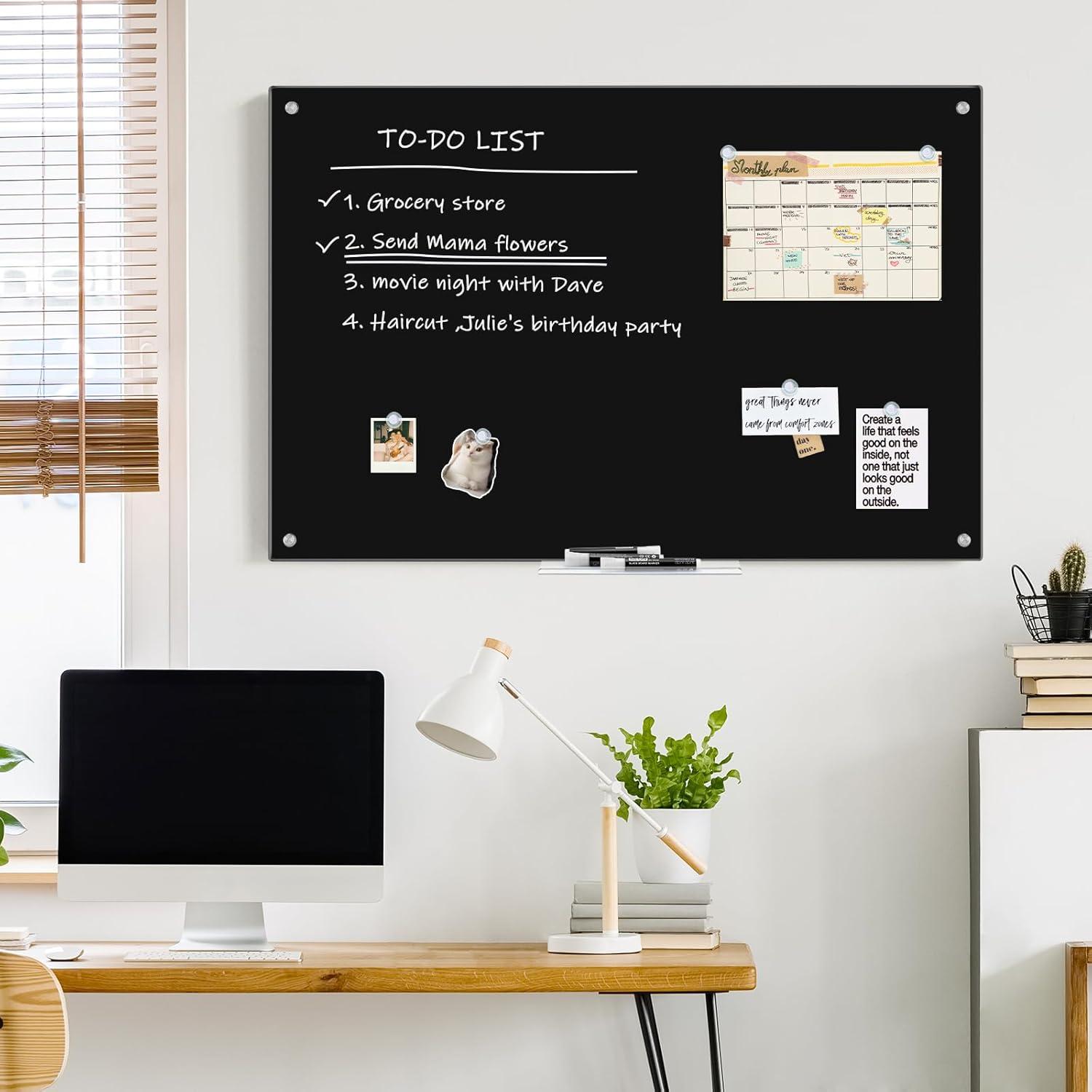imagemaxtek Black Dry Erase Board 72quot x 48quot Black Whiteboard Glass Frameless Large Magnetic Glass White Board for Office School48W x 32H