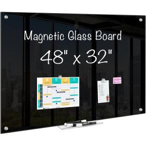 maxtek Black Dry Erase Board 72″ x 48″, Black Whiteboard Glass Frameless, Large Magnetic Glass White Board for Office School(48″W x 32″H)