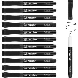 maxtek Dry Erase Markers Ultra Fine Tip Magnetic Black with Eraser, 0.7mm Extra Fine Point Thin Dry Erase Markers for Planning Whiteboard, Calendar Boards, 6 Count, Low Odor(12 Count Black)