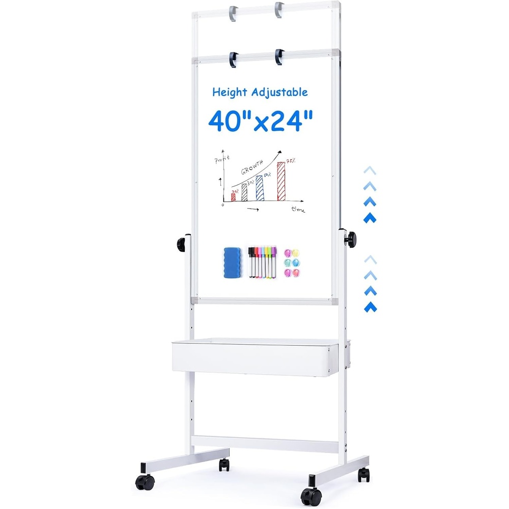 imagemaxtek Mobile White Board Easel 40x24 Inches Magnetic Storage Dry Erase Board Easel for Classroom Rolling Height Adjustable Stand on Wheels for Home School Teachers amp Kids