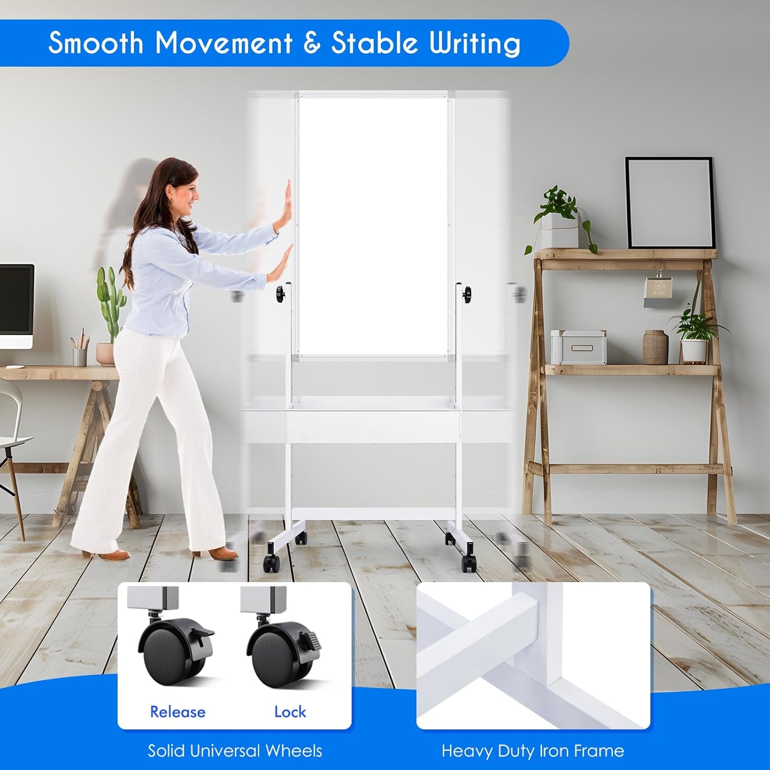 imagemaxtek Mobile White Board Easel 40x24 Inches Magnetic Storage Dry Erase Board Easel for Classroom Rolling Height Adjustable Stand on Wheels for Home School Teachers amp Kids