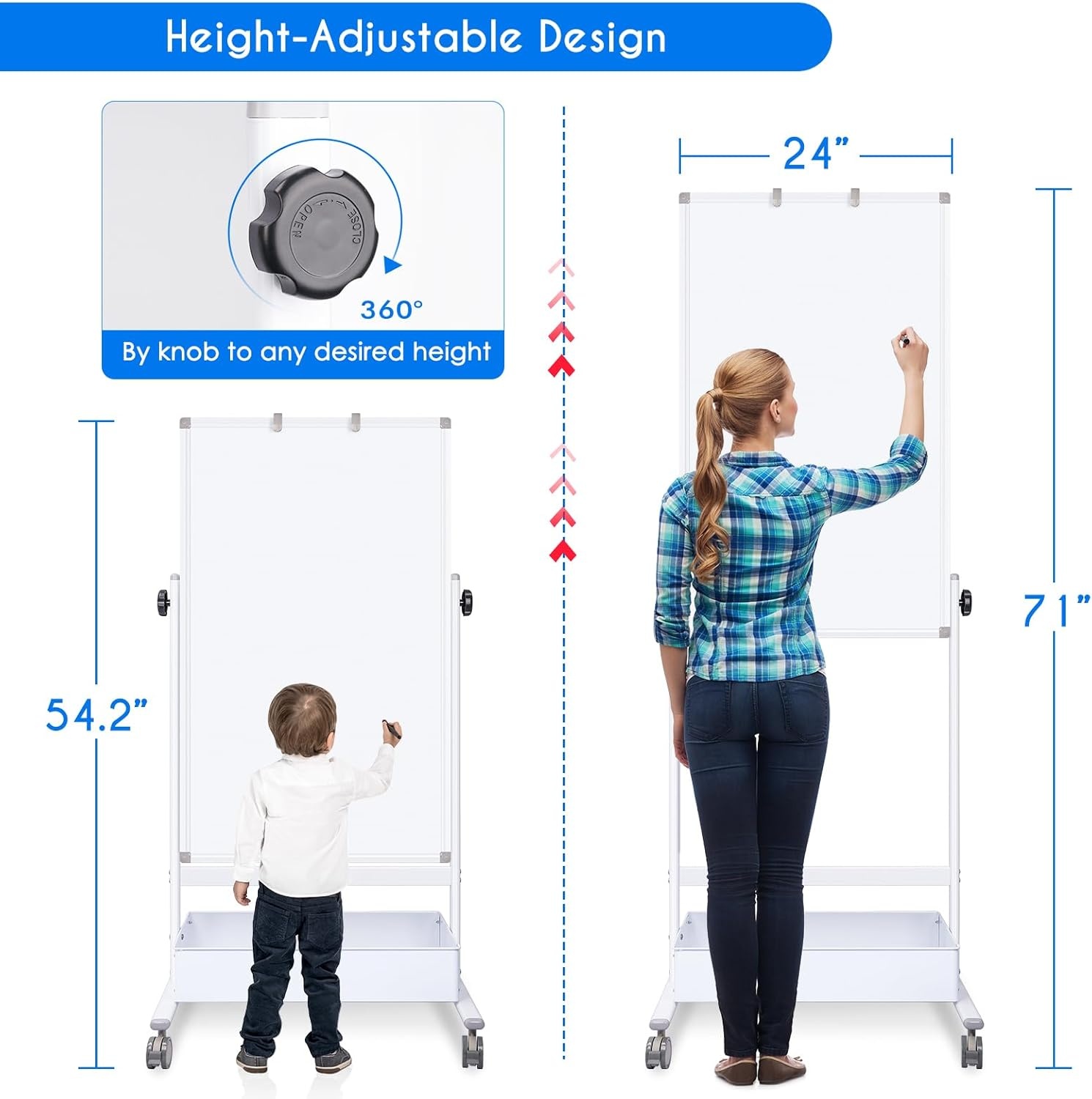 imagemaxtek Mobile White Board Easel 40x24 Inches Magnetic Storage Dry Erase Board Easel for Classroom Rolling Height Adjustable Stand on Wheels for Home School Teachers amp KidsWhite