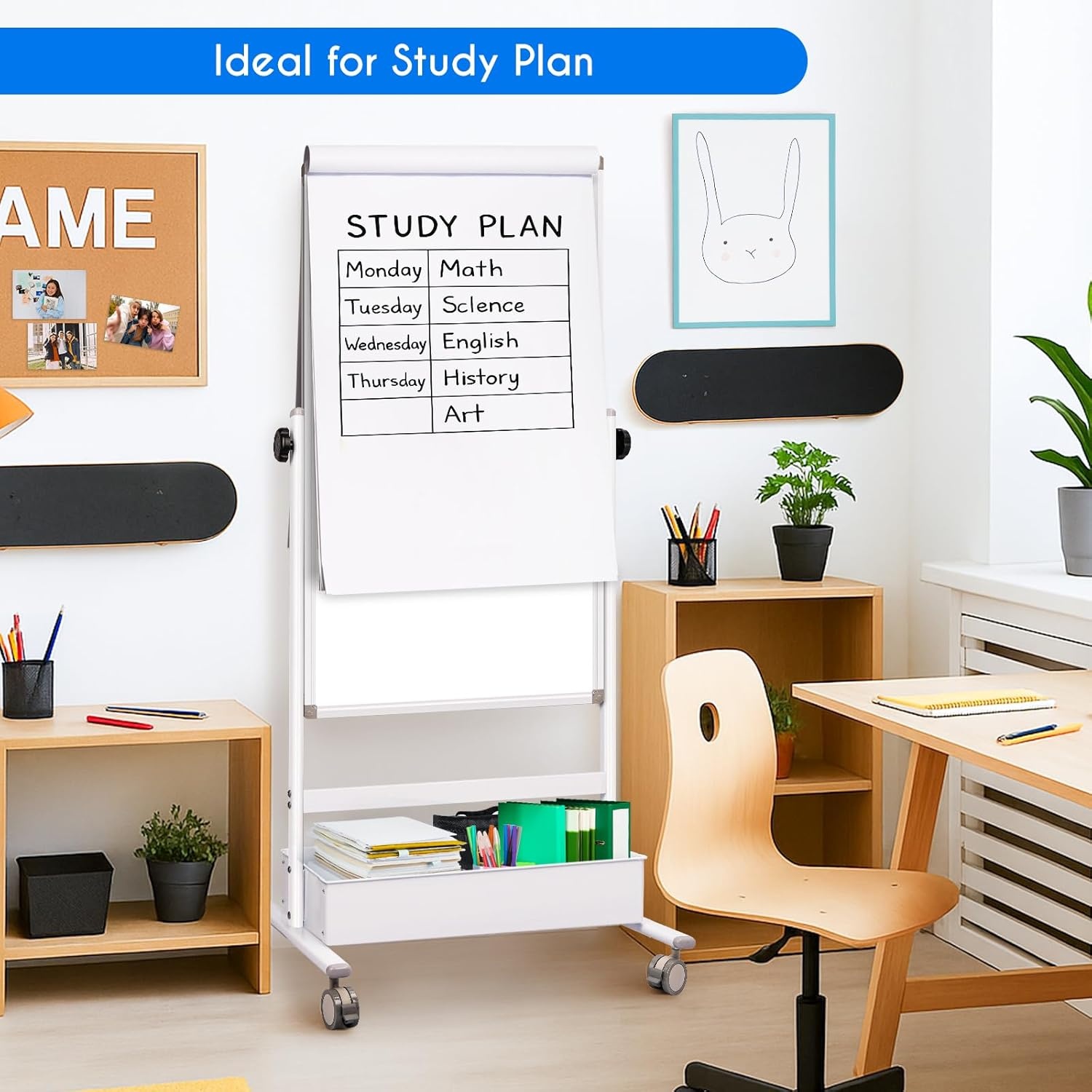 imagemaxtek Mobile White Board Easel 40x24 Inches Magnetic Storage Dry Erase Board Easel for Classroom Rolling Height Adjustable Stand on Wheels for Home School Teachers amp KidsWhite