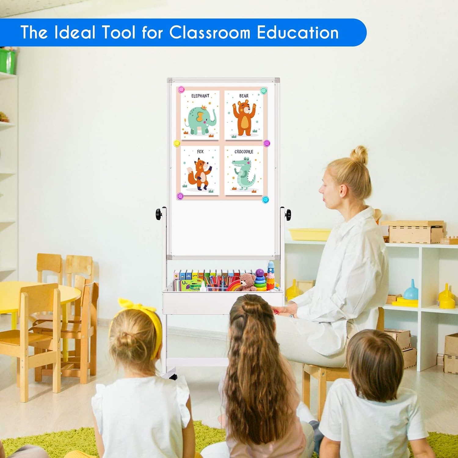 imagemaxtek Mobile White Board Easel 40x24 Inches Magnetic Storage Dry Erase Board Easel for Classroom Rolling Height Adjustable Stand on Wheels for Home School Teachers amp Kids