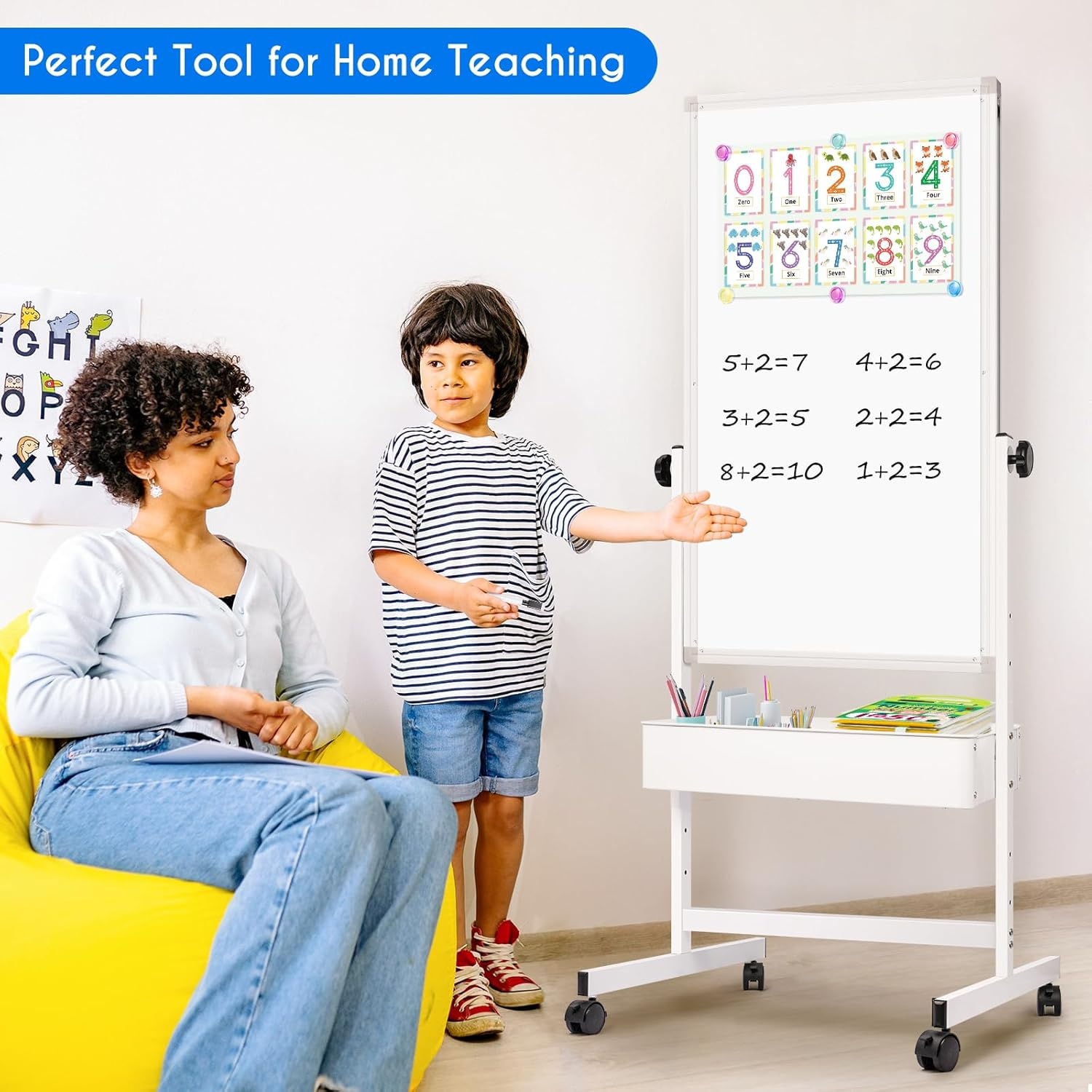 imagemaxtek Mobile White Board Easel 40x24 Inches Magnetic Storage Dry Erase Board Easel for Classroom Rolling Height Adjustable Stand on Wheels for Home School Teachers amp Kids