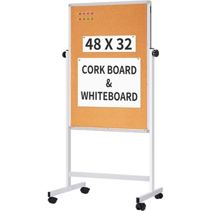 maxtek Rolling White Board, 48 x 32 Height Adjustable Whiteboard on Wheels, Large Magnetic Standing Mobile Easel Board, Double-Sided with Stand for Office, Home, and Classroom（Black）(48×32 in Silver&Cork)