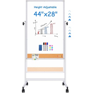 maxtek Rolling White Board, 48 x 32 Height Adjustable Whiteboard on Wheels, Large Magnetic Standing Mobile Easel Board, Double-Sided with Stand for Office, Home, and Classroom（Black）(44×28 in Silver&Cork)