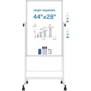 maxtek Rolling White Board, 48 x 32 Height Adjustable Whiteboard on Wheels, Large Magnetic Standing Mobile Easel Board, Double-Sided with Stand for Office, Home, and Classroom（Black）(44×28 in Silver)