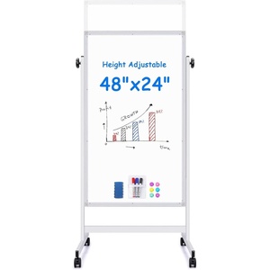 maxtek Rolling White Board, 48 x 32 Height Adjustable Whiteboard on Wheels, Large Magnetic Standing Mobile Easel Board, Double-Sided with Stand for Office, Home, and Classroom（Black）(24X48 in Silver)