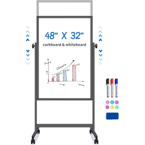 maxtek Rolling White Board, 48 x 32 Height Adjustable Whiteboard on Wheels, Large Magnetic Standing Mobile Easel Board, Double-Sided with Stand for Office, Home, and Classroom（Black）(48×32 in Black)