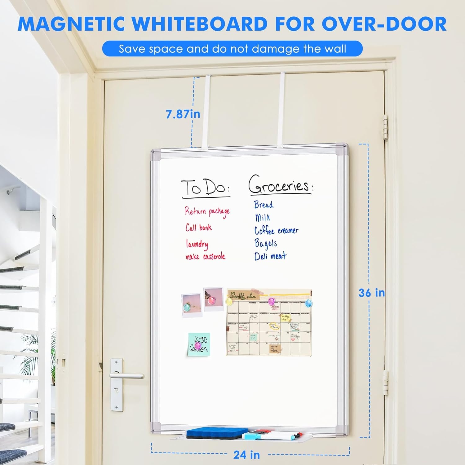 image:imageMagnetic Dry Erase Board for Doors 36x24 Inch Whiteboard with Adjustable Long Arm Hook Mount Easy to Install Portable Hanging White Board for Home Dorm Room Office Cubicle amp Small SpacesSilver