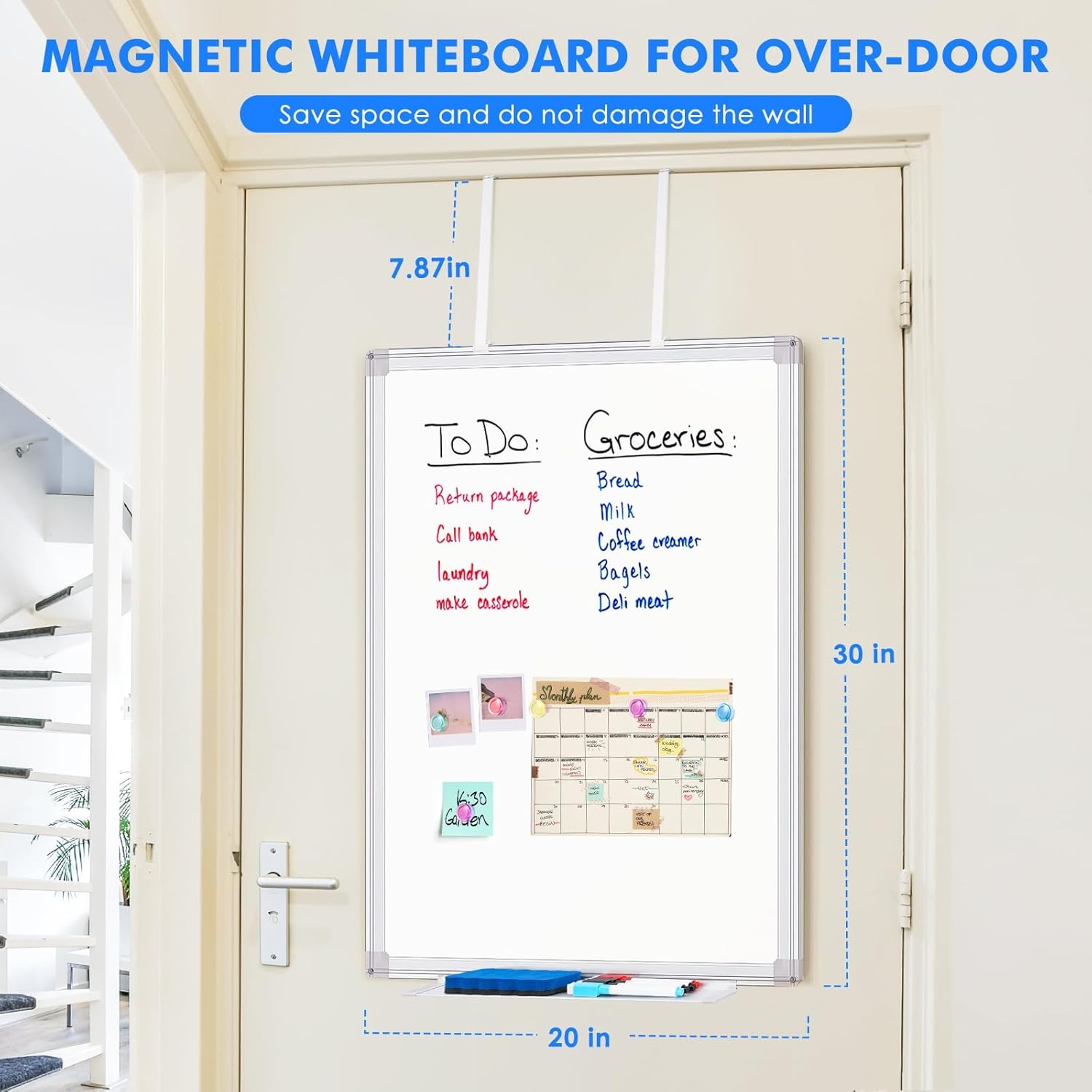 image:imageMagnetic Dry Erase Board for Doors 36x24 Inch Whiteboard with Adjustable Long Arm Hook Mount Easy to Install Portable Hanging White Board for Home Dorm Room Office Cubicle amp Small SpacesSilver
