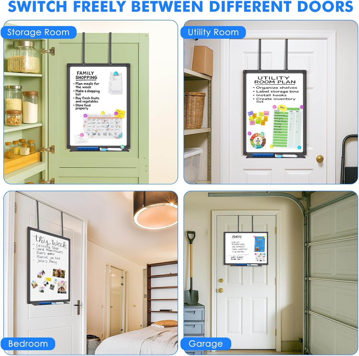 image:imageMagnetic Dry Erase Board for Doors 36x24 Inch Whiteboard with Adjustable Long Arm Hook Mount Easy to Install Portable Hanging White Board for Home Dorm Room Office Cubicle amp Small SpacesBlack