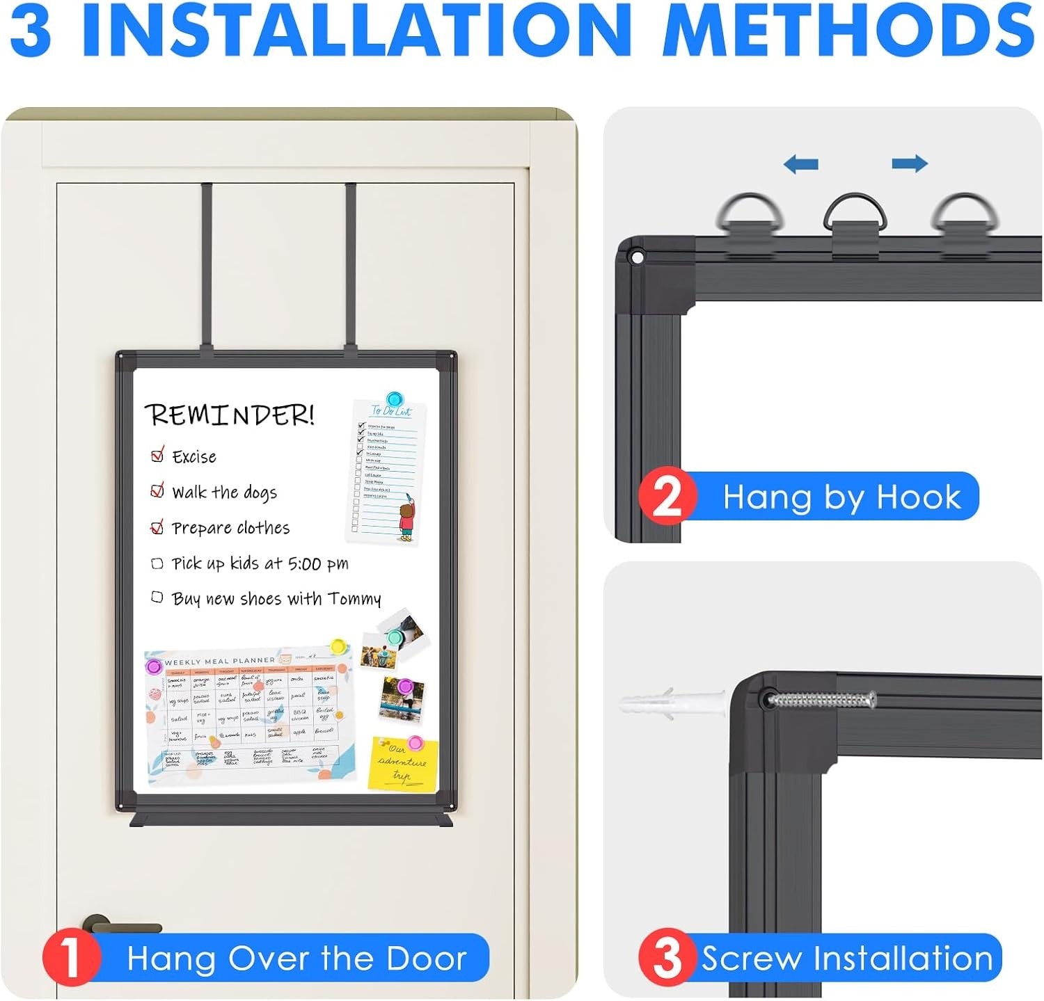 image:imageMagnetic Dry Erase Board for Doors 36x24 Inch Whiteboard with Adjustable Long Arm Hook Mount Easy to Install Portable Hanging White Board for Home Dorm Room Office Cubicle amp Small SpacesBlack