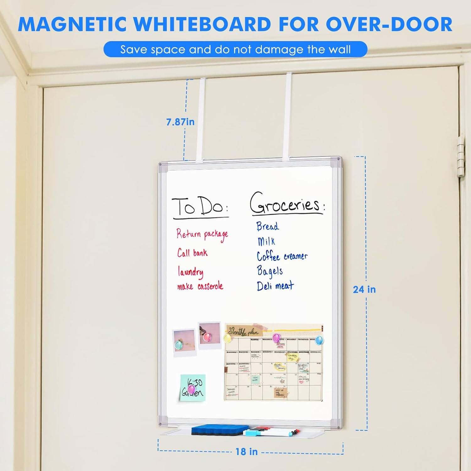 image:imageMagnetic Dry Erase Board for Doors 36x24 Inch Whiteboard with Adjustable Long Arm Hook Mount Easy to Install Portable Hanging White Board for Home Dorm Room Office Cubicle amp Small SpacesSilver