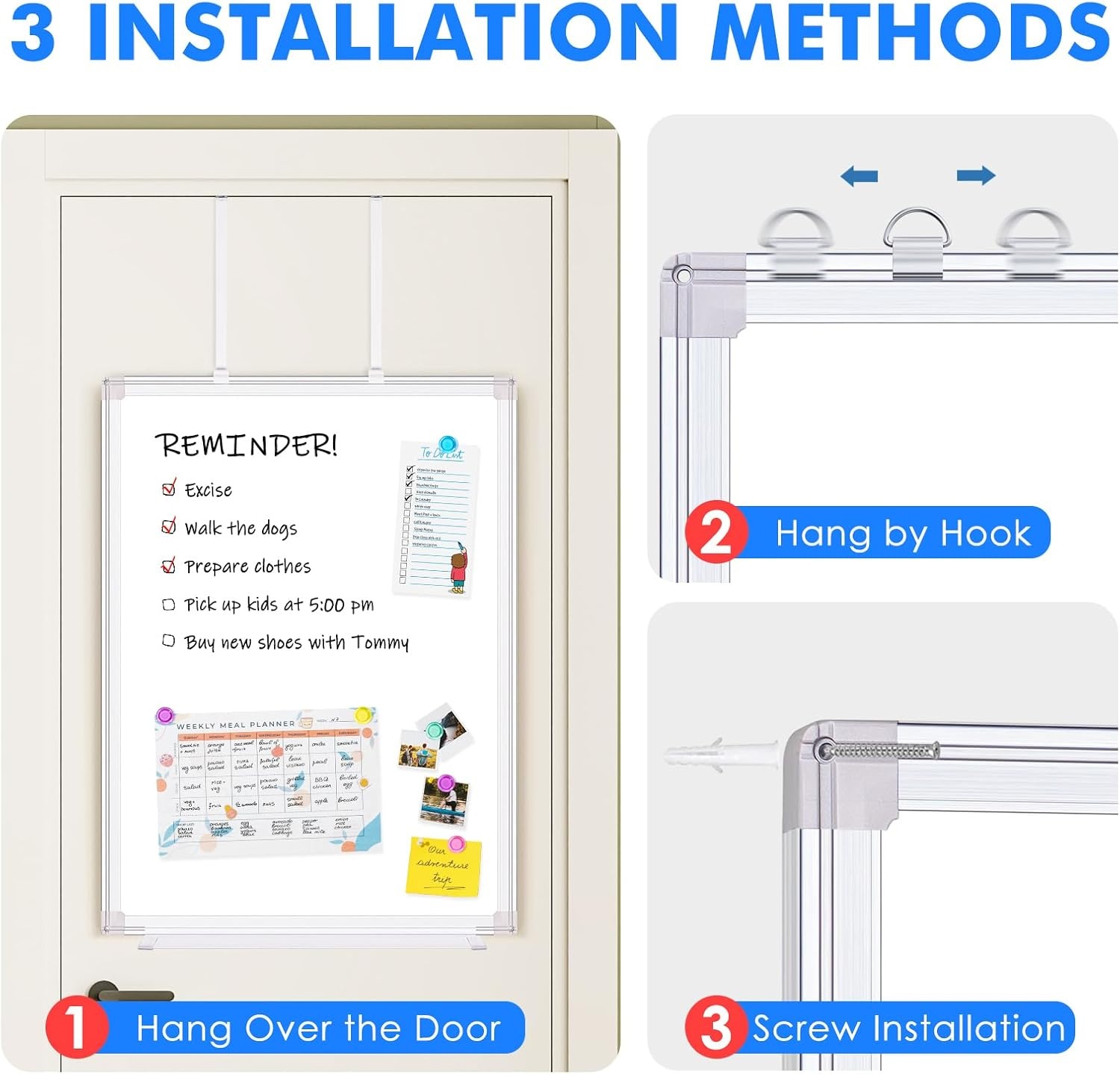 image:imageMagnetic Dry Erase Board for Doors 36x24 Inch Whiteboard with Adjustable Long Arm Hook Mount Easy to Install Portable Hanging White Board for Home Dorm Room Office Cubicle amp Small SpacesSilver