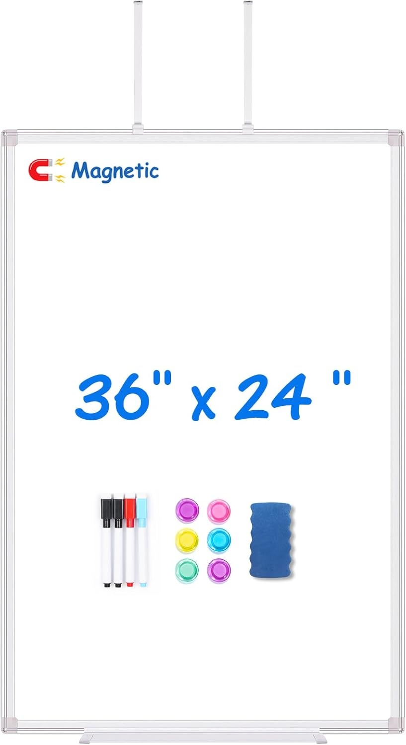 image:imageMagnetic Dry Erase Board for Doors 36x24 Inch Whiteboard with Adjustable Long Arm Hook Mount Easy to Install Portable Hanging White Board for Home Dorm Room Office Cubicle amp Small SpacesSilver