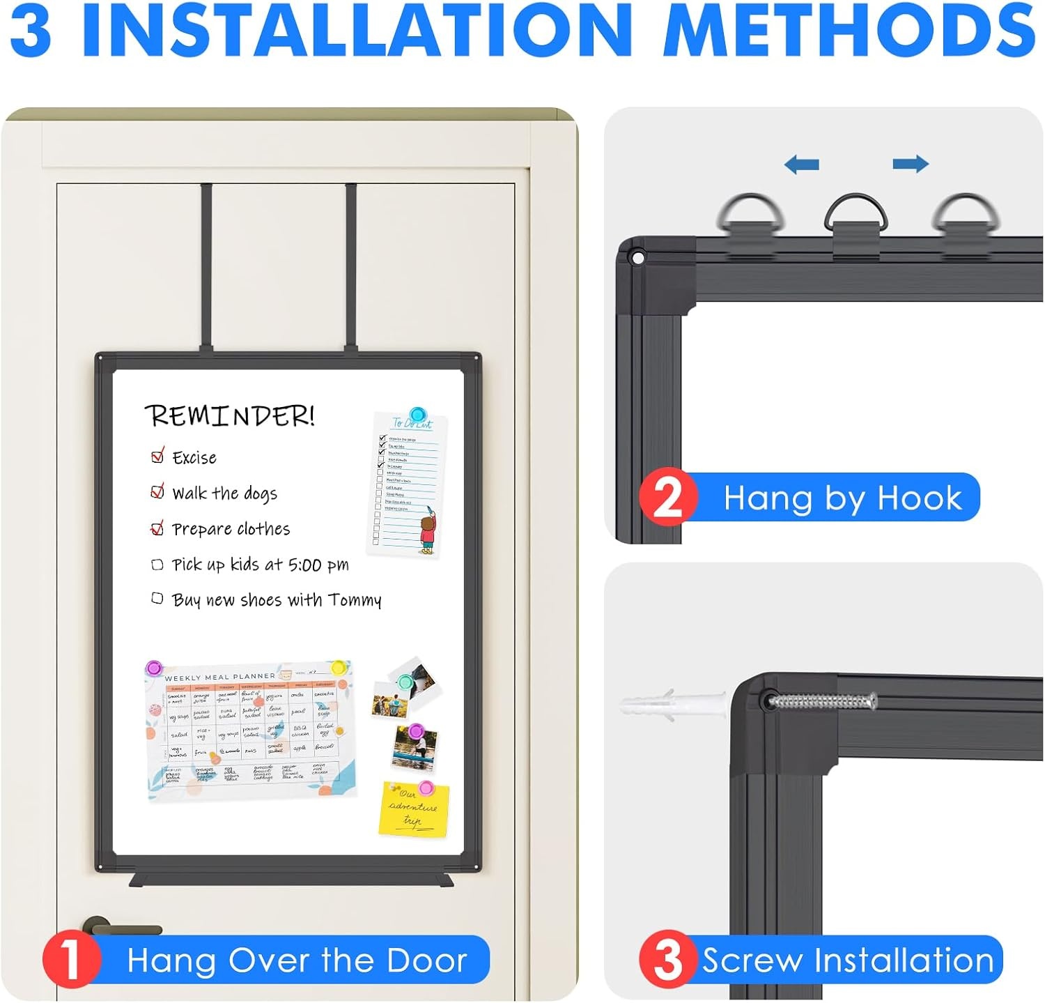 image:imageMagnetic Dry Erase Board for Doors 36x24 Inch Whiteboard with Adjustable Long Arm Hook Mount Easy to Install Portable Hanging White Board for Home Dorm Room Office Cubicle amp Small SpacesBlack