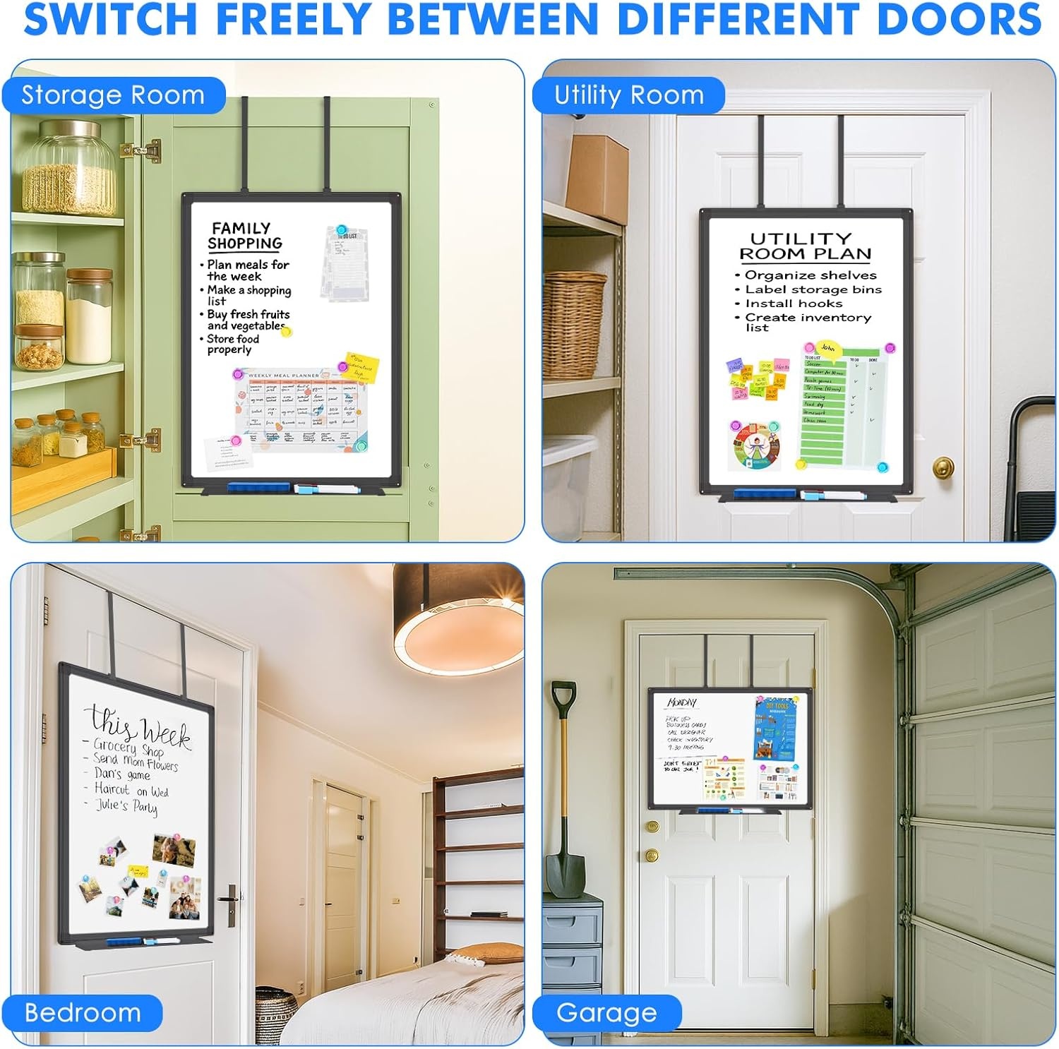 image:imageMagnetic Dry Erase Board for Doors 36x24 Inch Whiteboard with Adjustable Long Arm Hook Mount Easy to Install Portable Hanging White Board for Home Dorm Room Office Cubicle amp Small SpacesBlack