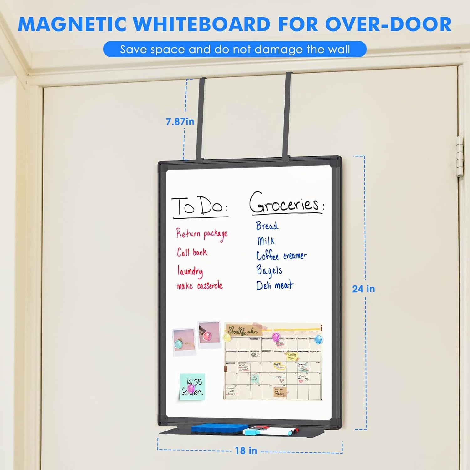 image:imageMagnetic Dry Erase Board for Doors 36x24 Inch Whiteboard with Adjustable Long Arm Hook Mount Easy to Install Portable Hanging White Board for Home Dorm Room Office Cubicle amp Small SpacesBlack