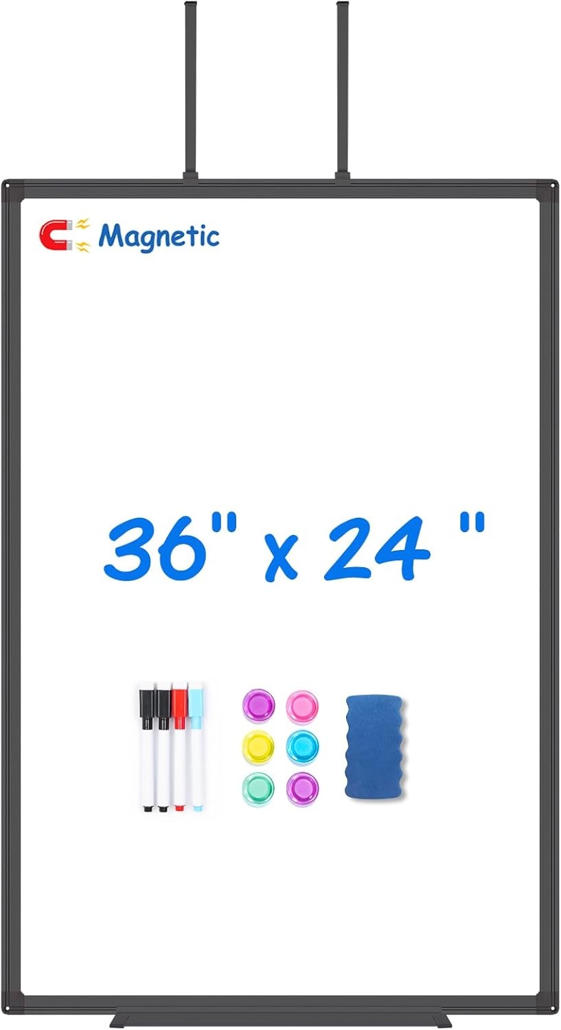 image:imageMagnetic Dry Erase Board for Doors 36x24 Inch Whiteboard with Adjustable Long Arm Hook Mount Easy to Install Portable Hanging White Board for Home Dorm Room Office Cubicle amp Small SpacesBlack