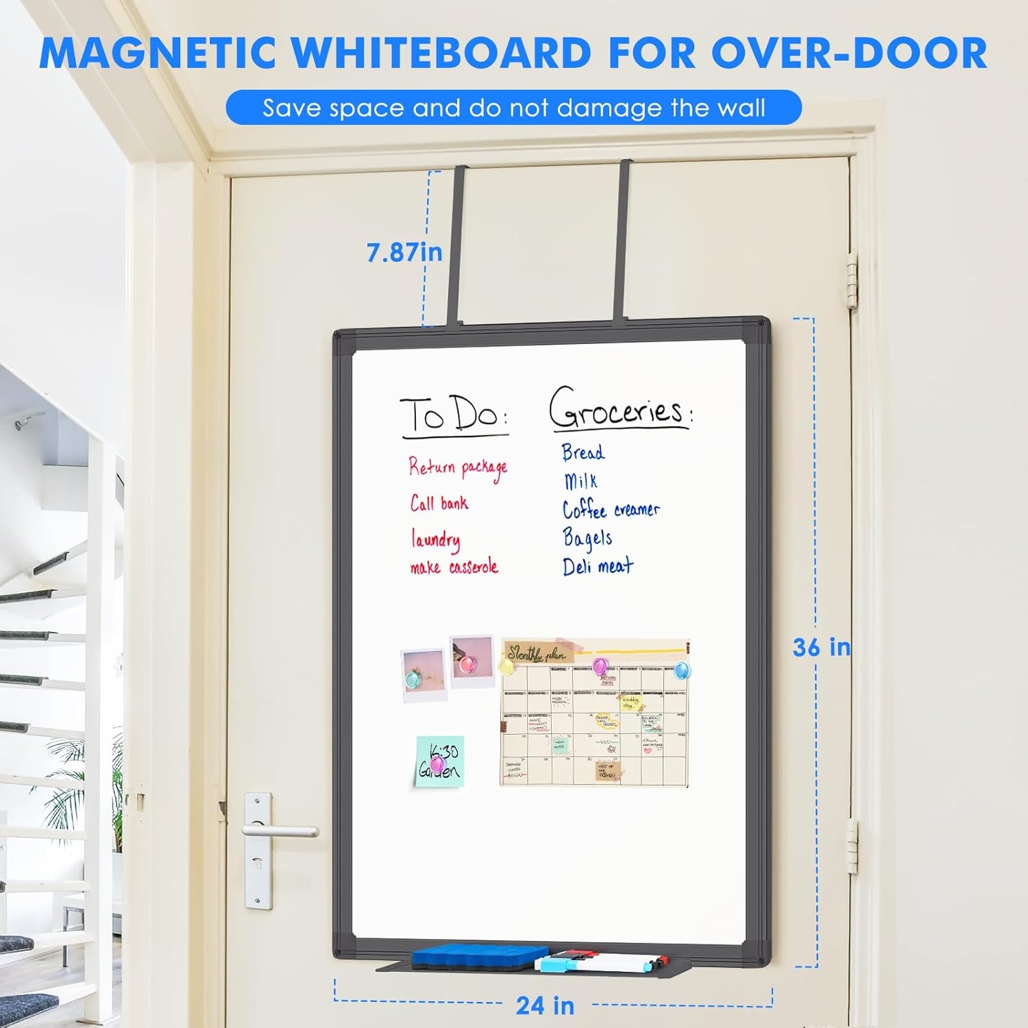 image:imageMagnetic Dry Erase Board for Doors 36x24 Inch Whiteboard with Adjustable Long Arm Hook Mount Easy to Install Portable Hanging White Board for Home Dorm Room Office Cubicle amp Small SpacesBlack