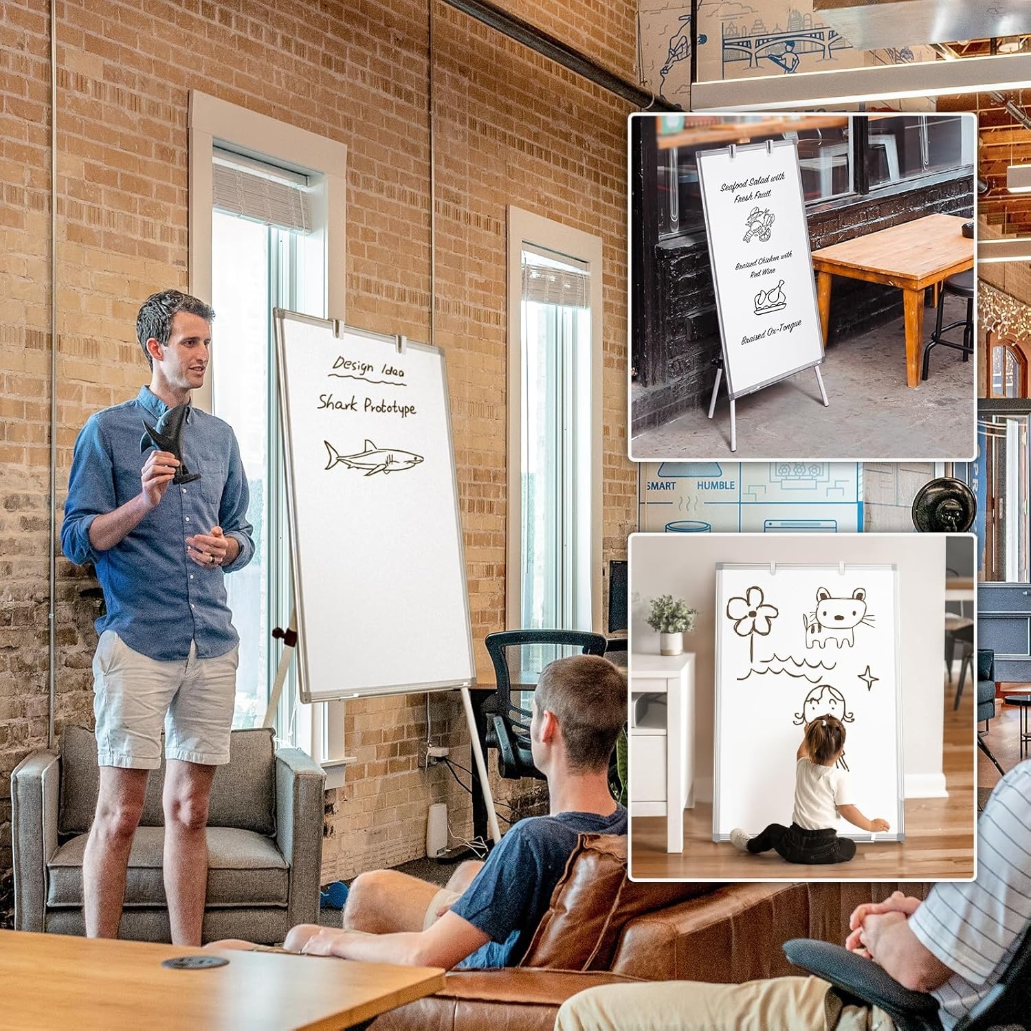 image:imageMaxtek Easel Whiteboard 36 x 24 Stand Tripod with Height Adjustable Black 3 x 2 Magnetic Dry Erase Surface Flipchart Stand Portable Tripod Easel for Office Teaching Home and Classroom36x24 White