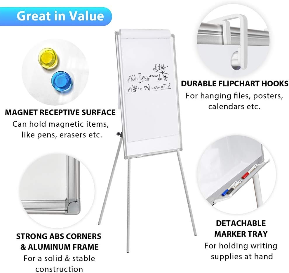 image:imageMaxtek Easel Whiteboard 36 x 24 Stand Tripod with Height Adjustable Black 3 x 2 Magnetic Dry Erase Surface Flipchart Stand Portable Tripod Easel for Office Teaching Home and Classroom40x28 White