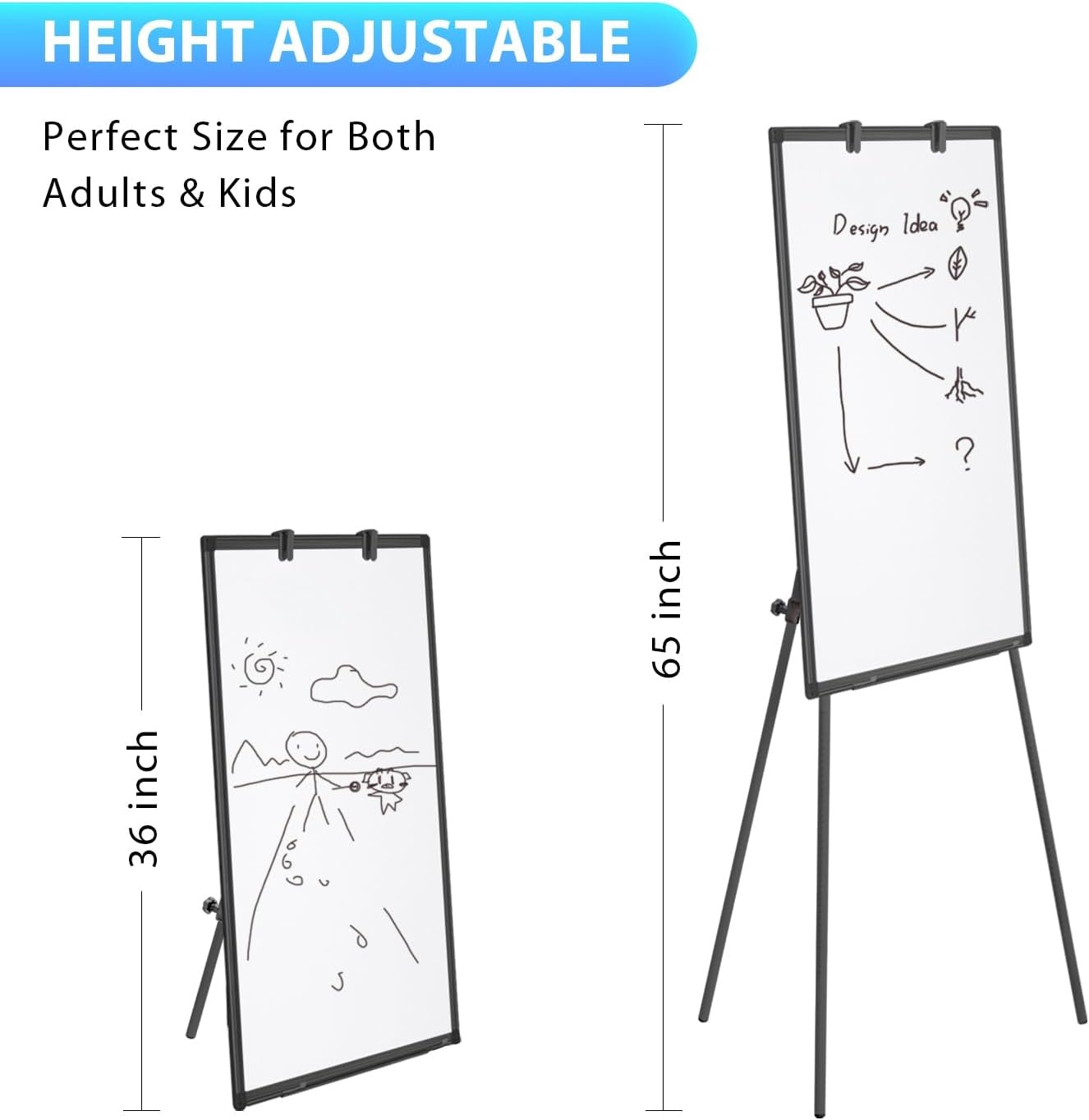 image:imageMaxtek Easel Whiteboard 36 x 24 Stand Tripod with Height Adjustable Black 3 x 2 Magnetic Dry Erase Surface Flipchart Stand Portable Tripod Easel for Office Teaching Home and Classroom36x24 Black
