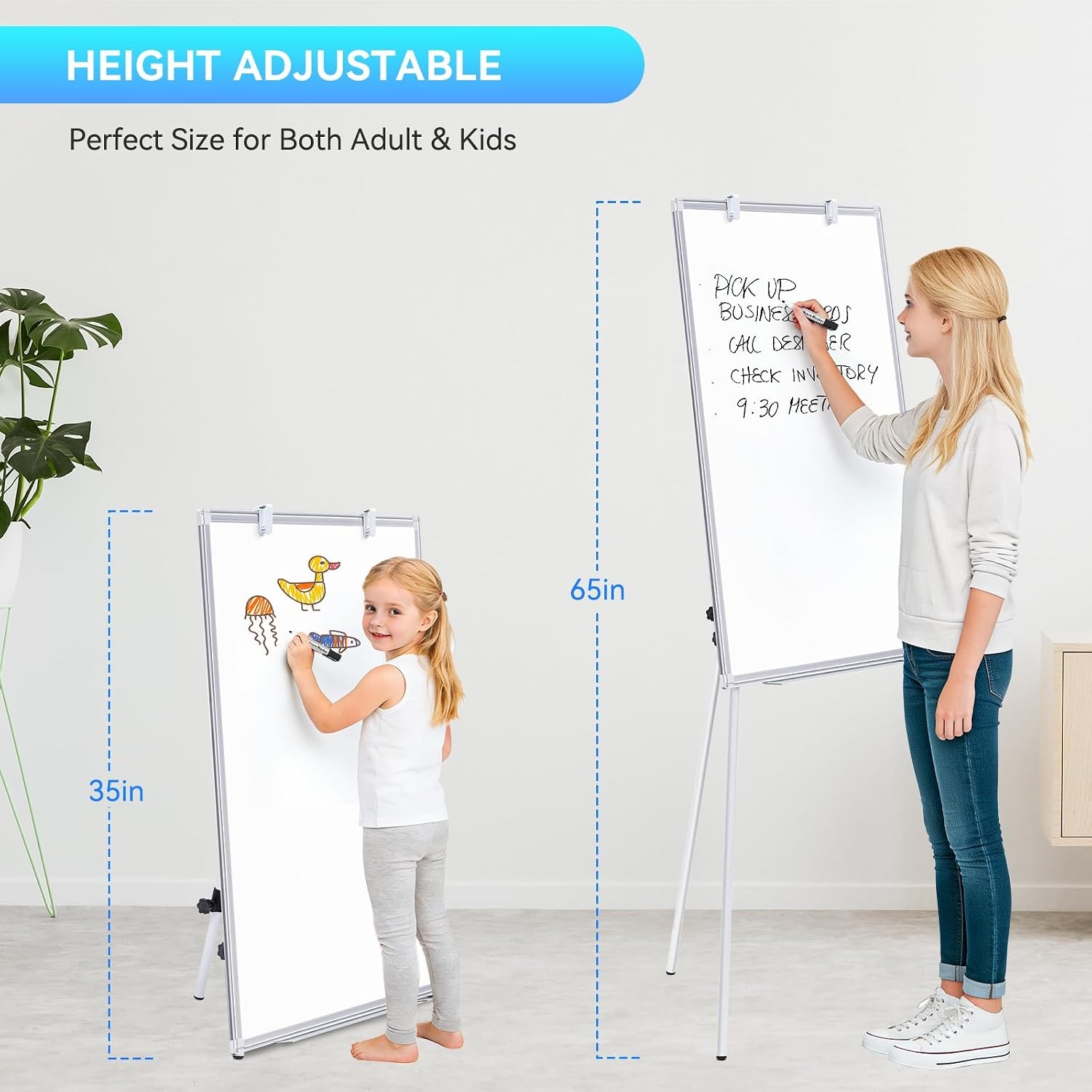 image:imageMaxtek Easel Whiteboard 36 x 24 Stand Tripod with Height Adjustable Black 3 x 2 Magnetic Dry Erase Surface Flipchart Stand Portable Tripod Easel for Office Teaching Home and Classroom36x24 White