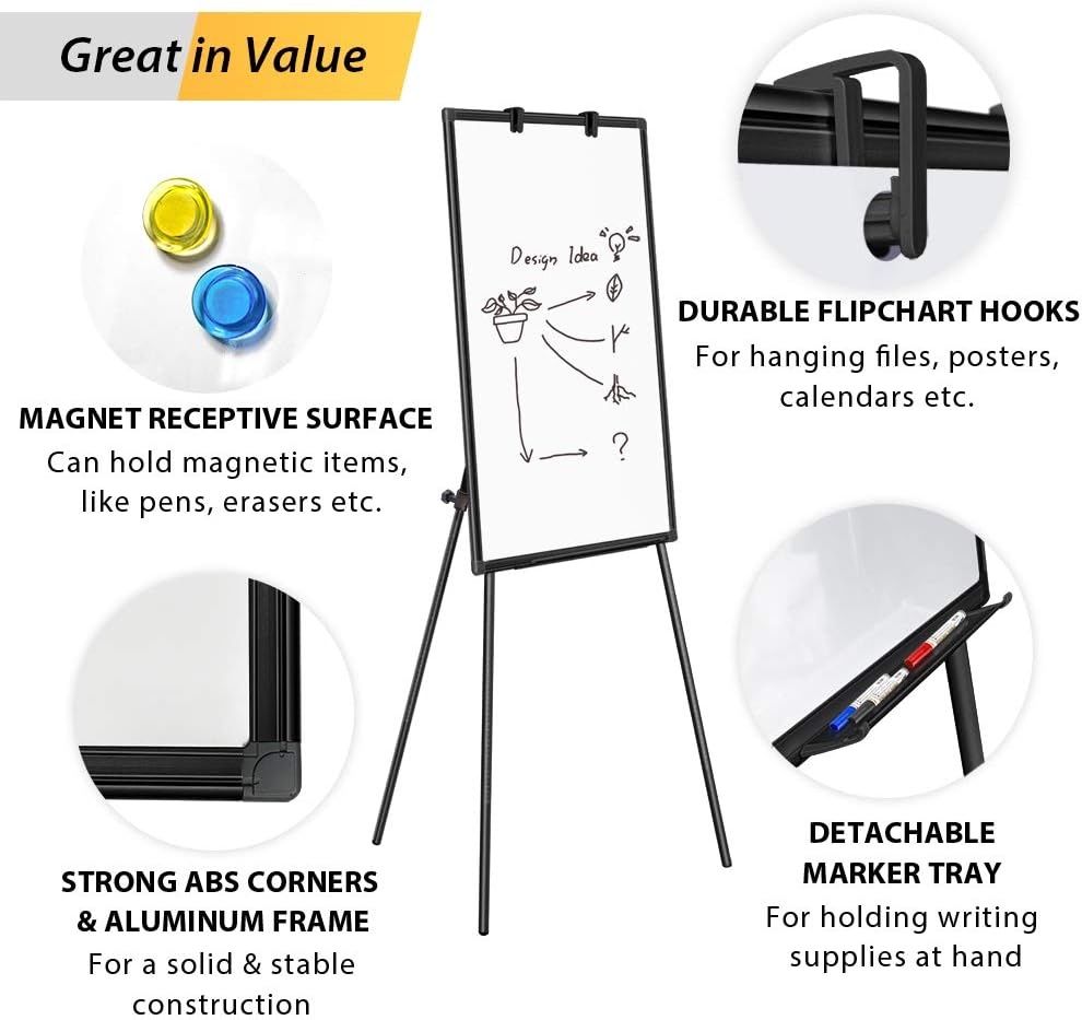 image:imageMaxtek Easel Whiteboard 36 x 24 Stand Tripod with Height Adjustable Black 3 x 2 Magnetic Dry Erase Surface Flipchart Stand Portable Tripod Easel for Office Teaching Home and Classroom40x28 Black