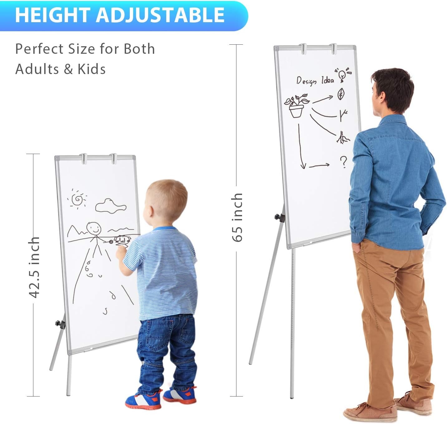 image:imageMaxtek Easel Whiteboard 36 x 24 Stand Tripod with Height Adjustable Black 3 x 2 Magnetic Dry Erase Surface Flipchart Stand Portable Tripod Easel for Office Teaching Home and Classroom40x28 White