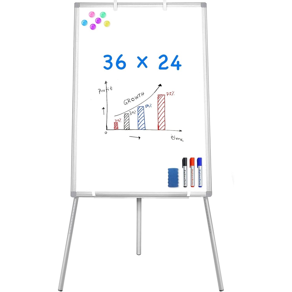 image:imageMaxtek Easel Whiteboard 36 x 24 Stand Tripod with Height Adjustable Black  3 x 2 Magnetic Dry Erase Surface Flipchart Stand Portable Tripod Easel for Office Teaching Home and Classroom36x24 White