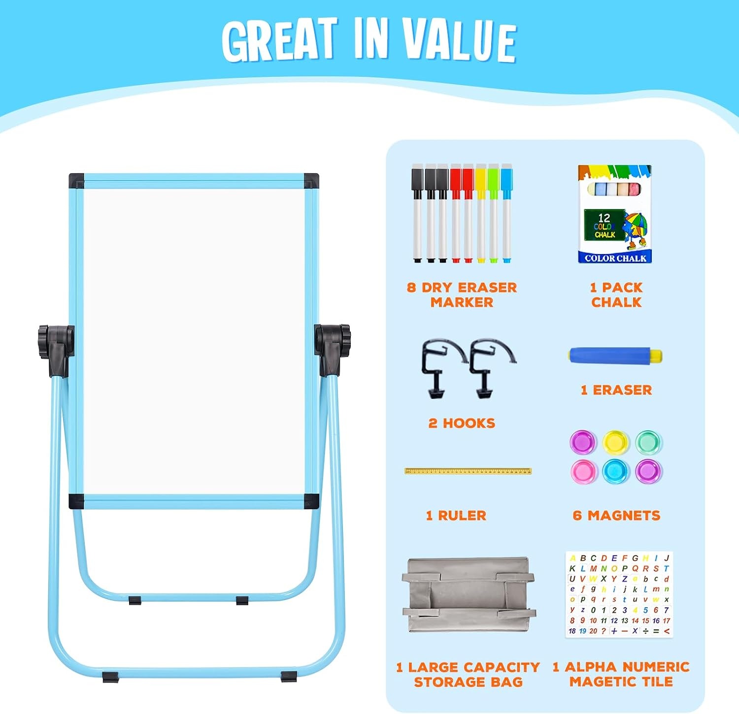 image:imagemaxtek Kids Easel 24x18in Adjustable DoubleSided Whiteboard amp Chalkboard 360Rotating Magnetic Standing Art Easel Kids for Boys and Girls 3 with Drawing Accessories BlackBlue