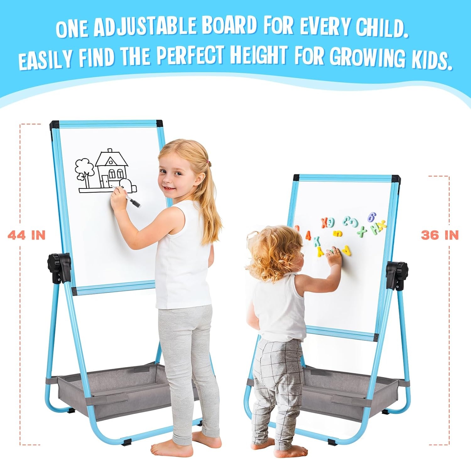 image:imagemaxtek Kids Easel 24x18in Adjustable DoubleSided Whiteboard amp Chalkboard 360Rotating Magnetic Standing Art Easel Kids for Boys and Girls 3 with Drawing Accessories BlackBlue