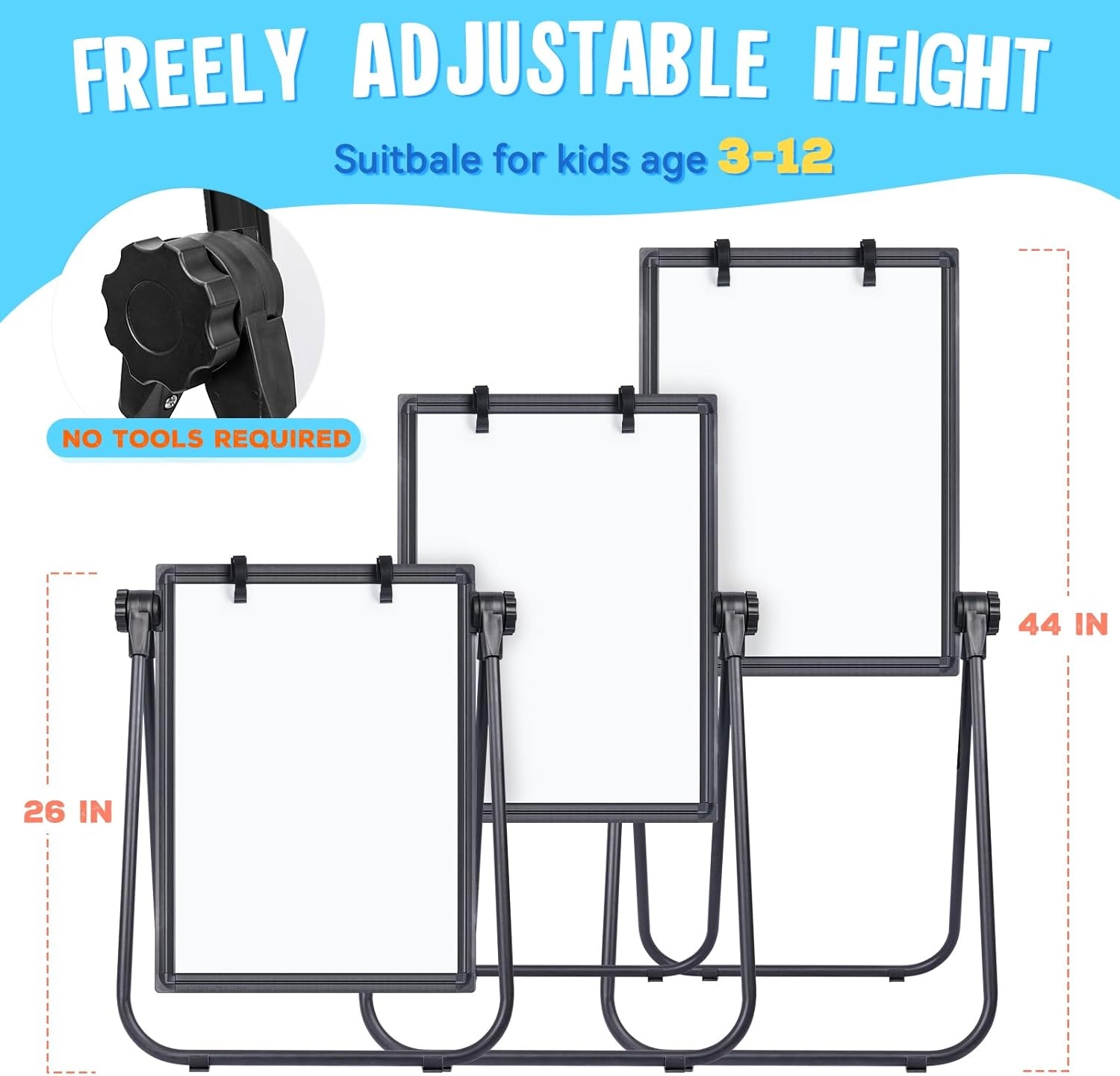 image:imagemaxtek Kids Easel 24x18in Adjustable DoubleSided Whiteboard amp Chalkboard 360Rotating Magnetic Standing Art Easel Kids for Boys and Girls 3 with Drawing Accessories BlackBlack