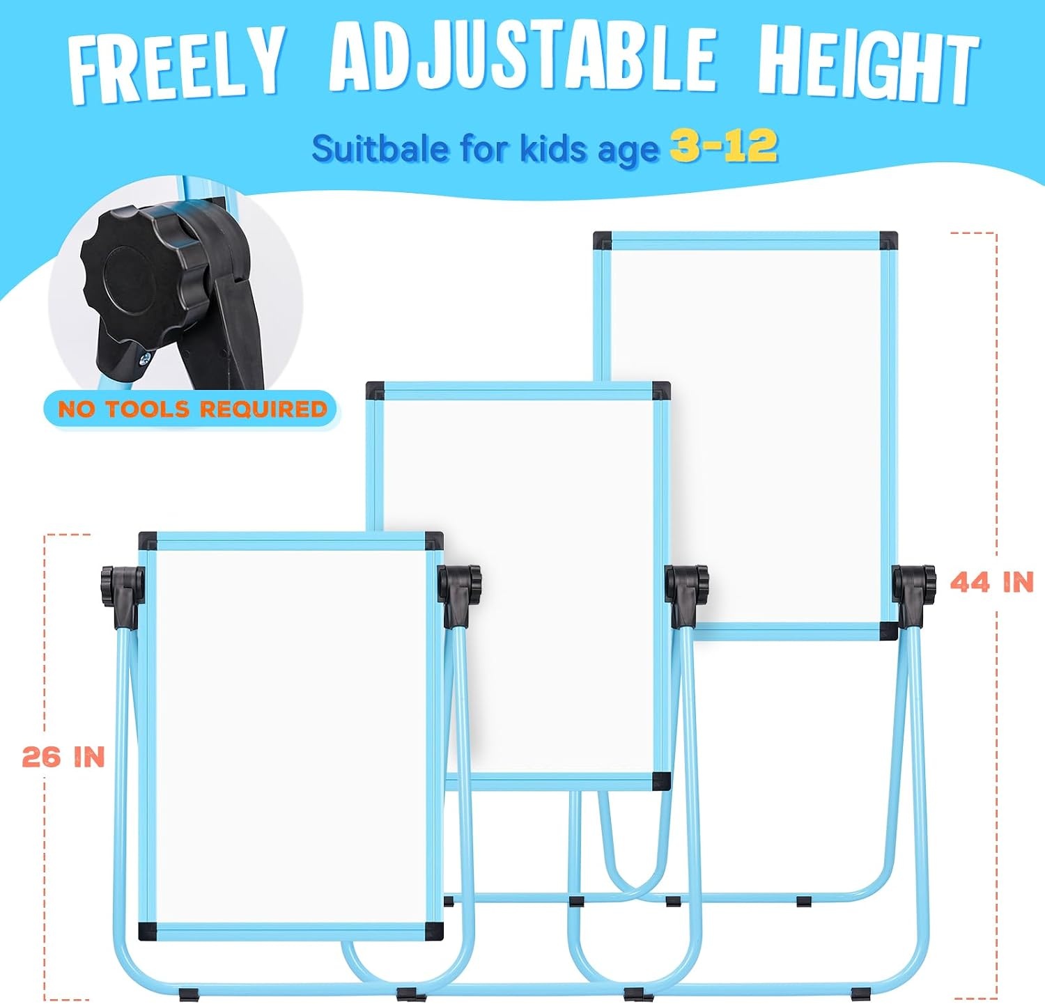 image:imagemaxtek Kids Easel 24x18in Adjustable DoubleSided Whiteboard amp Chalkboard 360Rotating Magnetic Standing Art Easel Kids for Boys and Girls 3 with Drawing Accessories BlackBlue