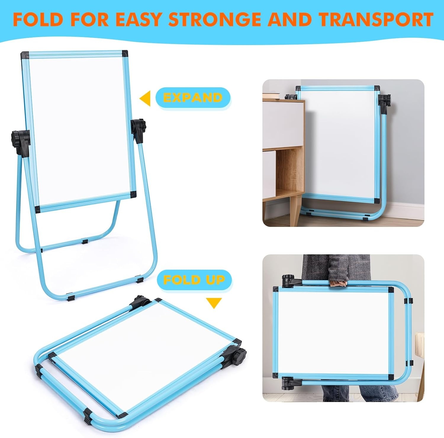 image:imagemaxtek Kids Easel 24x18in Adjustable DoubleSided Whiteboard amp Chalkboard 360Rotating Magnetic Standing Art Easel Kids for Boys and Girls 3 with Drawing Accessories BlackBlue