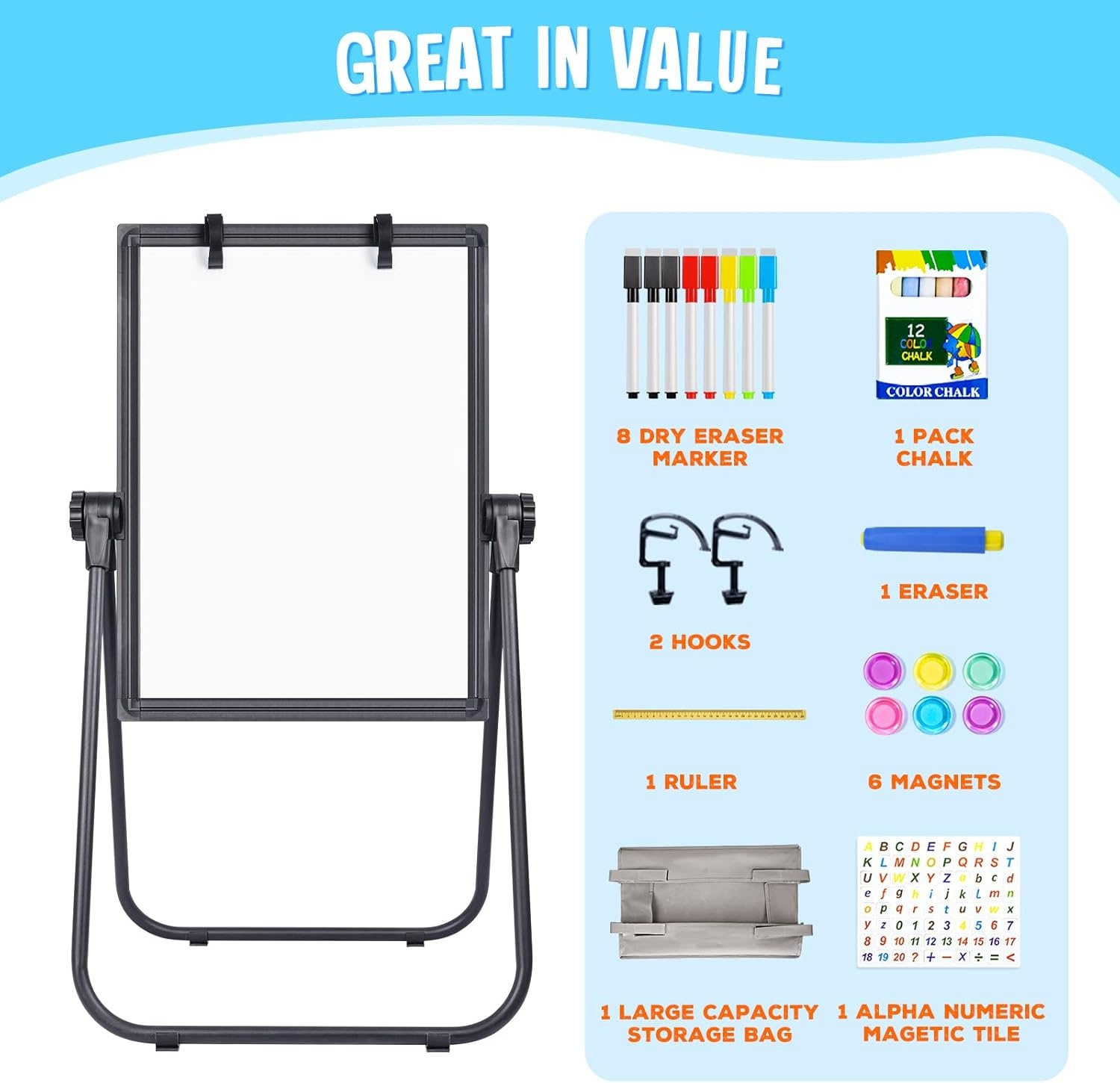 image:imagemaxtek Kids Easel 24x18in Adjustable DoubleSided Whiteboard amp Chalkboard 360Rotating Magnetic Standing Art Easel Kids for Boys and Girls 3 with Drawing Accessories BlackBlack