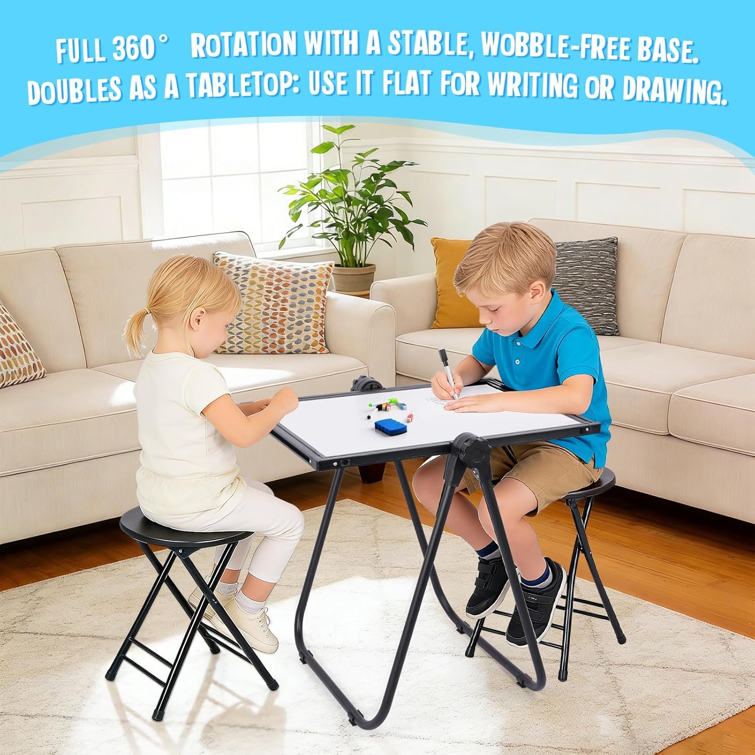 image:imagemaxtek Kids Easel 24x18in Adjustable DoubleSided Whiteboard amp Chalkboard 360Rotating Magnetic Standing Art Easel Kids for Boys and Girls 3 with Drawing Accessories BlackBlack