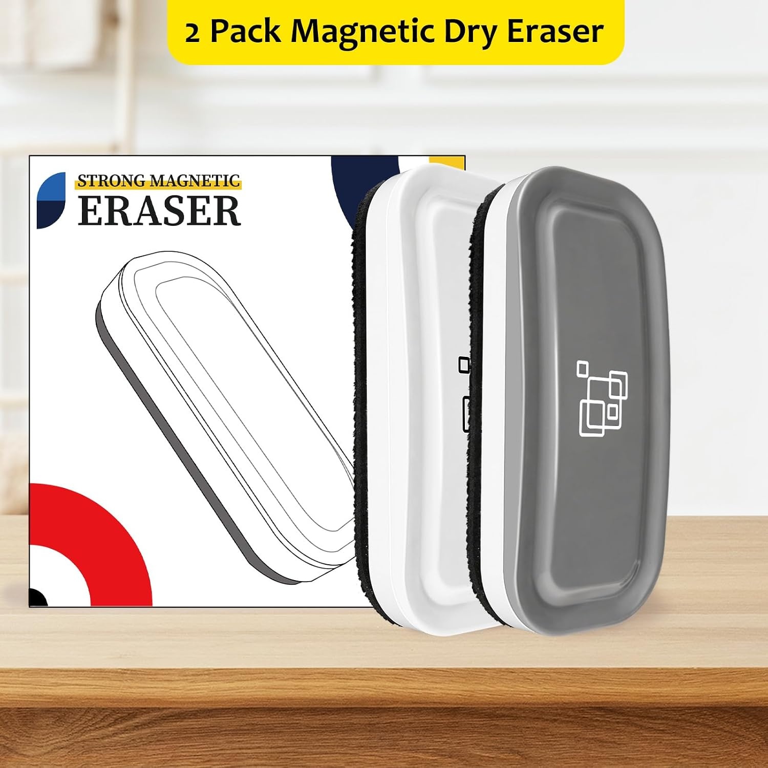 image:imagemaxtek Magnetic Dry Erase Eraser Pure White 8 Pack White Board Erasers Glass Whiteboard Eraser Office and School Classroom SuppliesGray White 2pack