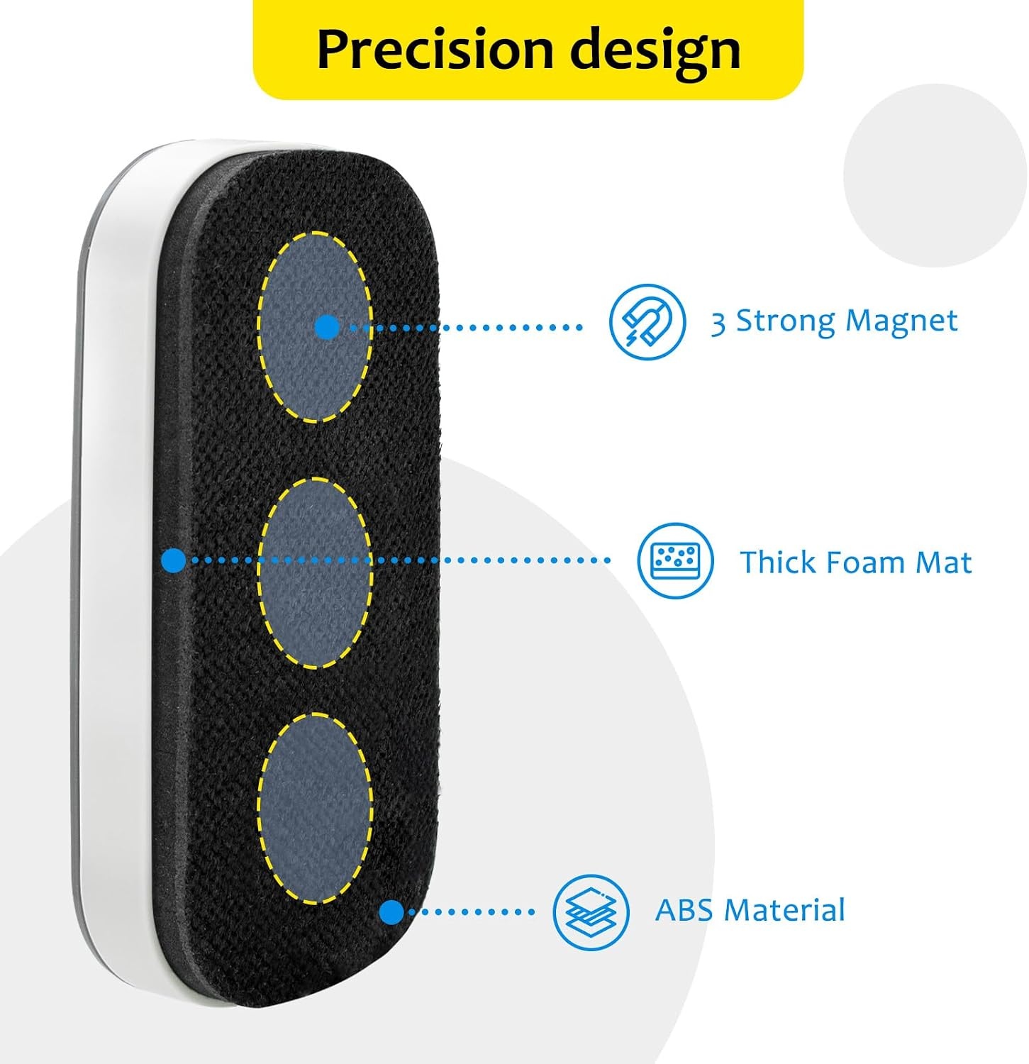 image:imagemaxtek Magnetic Dry Erase Eraser Pure White 8 Pack White Board Erasers Glass Whiteboard Eraser Office and School Classroom SuppliesGray 1pack