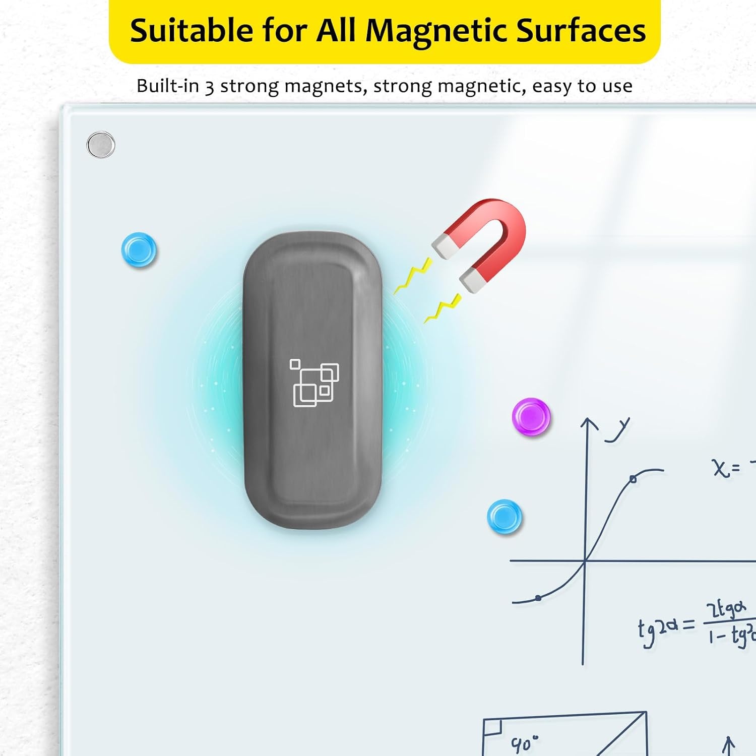 image:imagemaxtek Magnetic Dry Erase Eraser Pure White 8 Pack White Board Erasers Glass Whiteboard Eraser Office and School Classroom SuppliesGray 1pack
