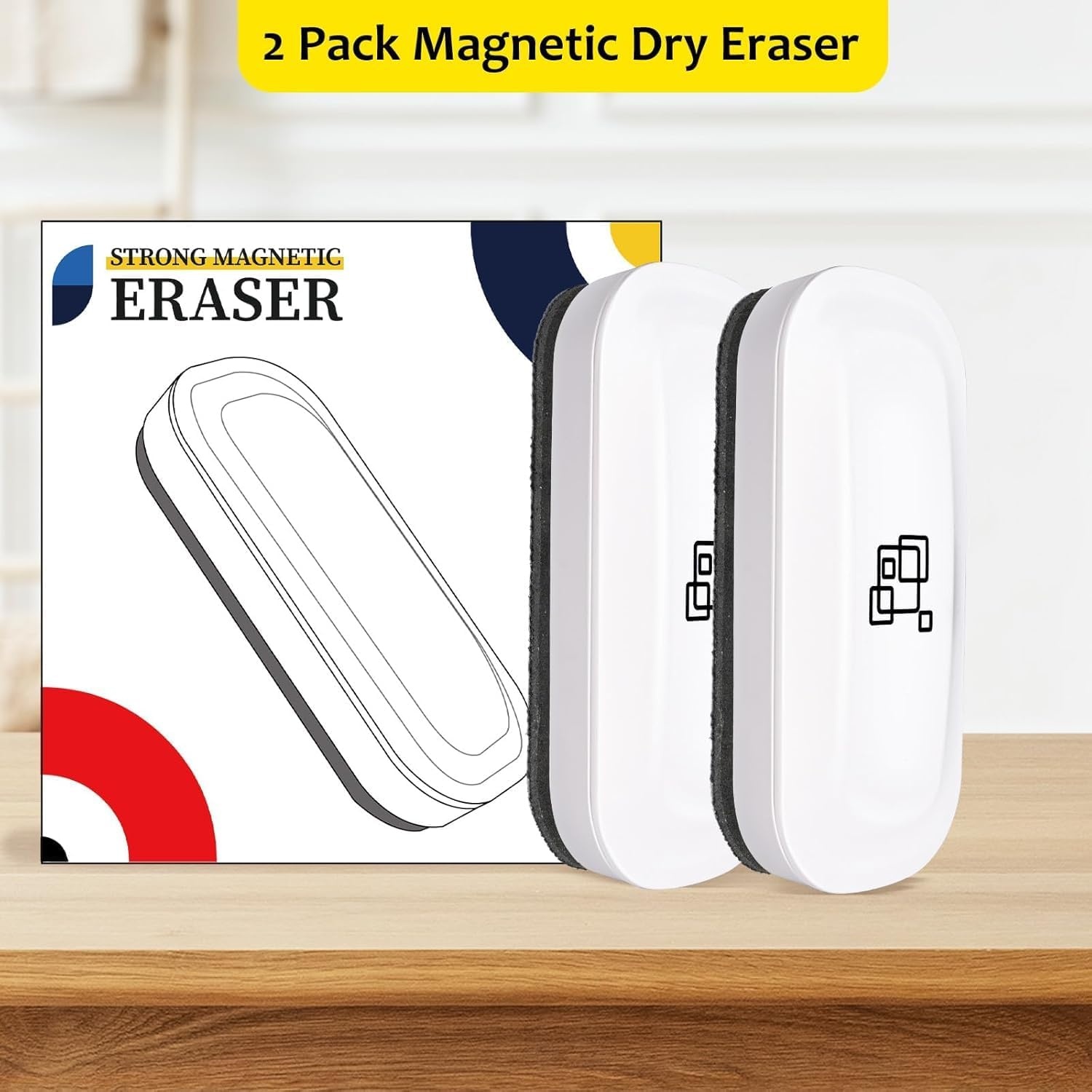 image:imagemaxtek Magnetic Dry Erase Eraser Pure White 8 Pack White Board Erasers Glass Whiteboard Eraser Office and School Classroom SuppliesWhite 2pack